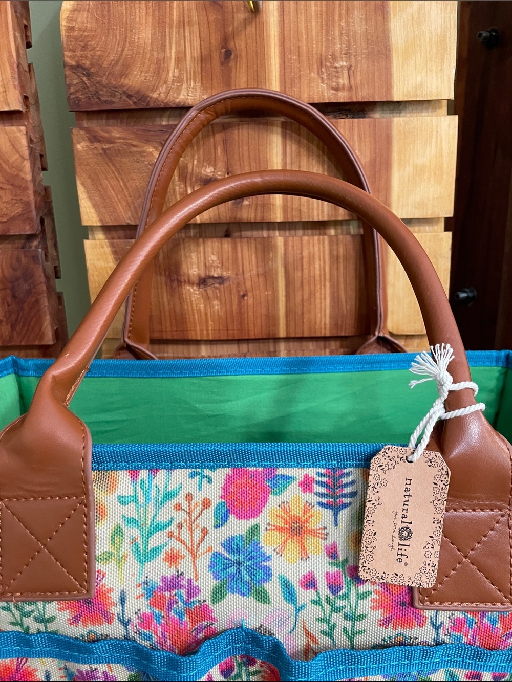 NATURAL LIFE Mimi Tote Floral Utility Tote Organizer Caddy - Teal Trim - Picture 11 of 16